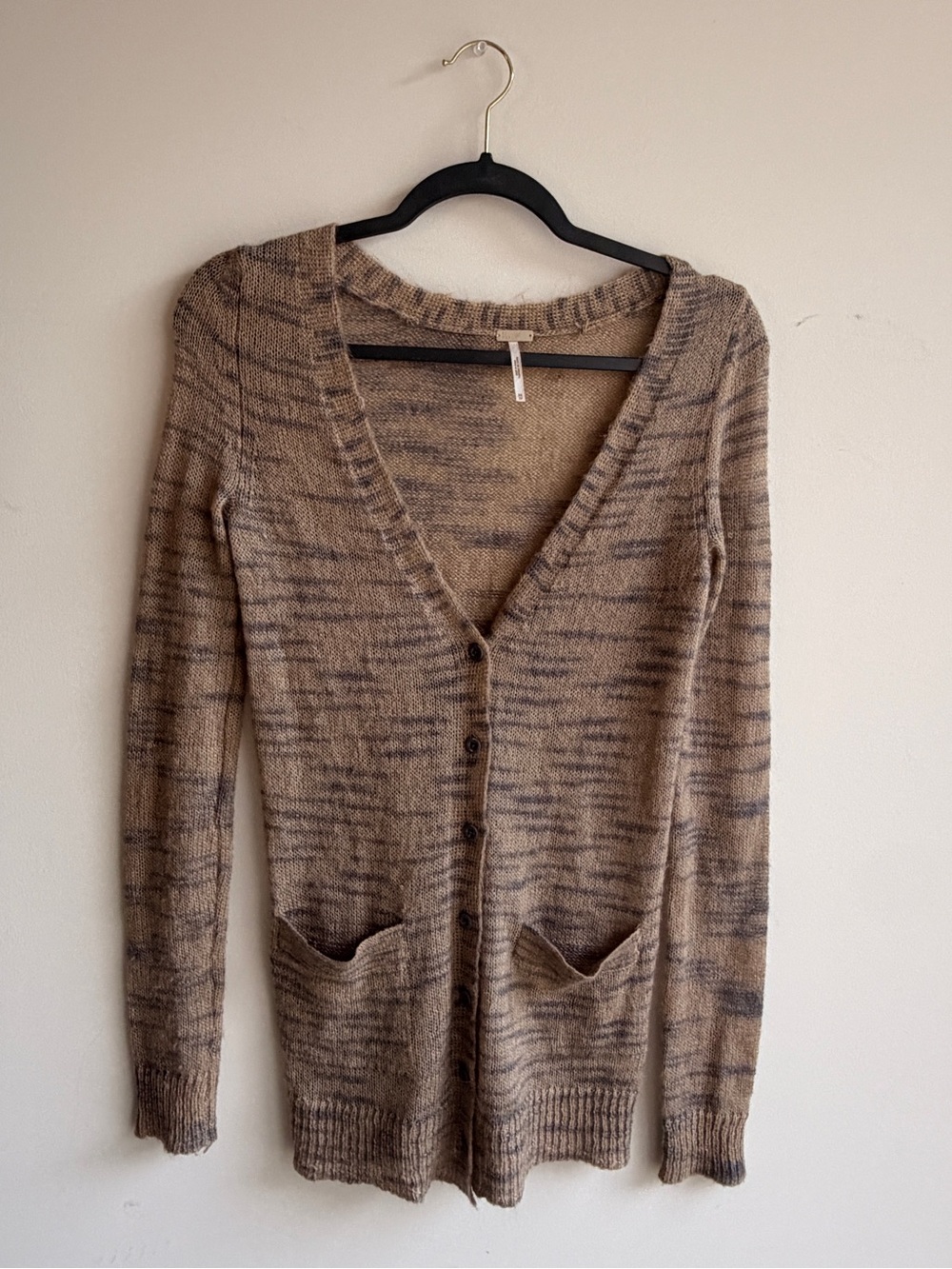 Free People Beach Marled Beige V-Neck Button-Front Cardigan Sweater